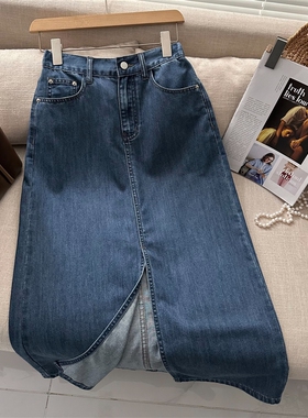 CoMo 无云 棉+天丝薄款前开叉松紧腰垂感韩版高腰夏半身裙 12510