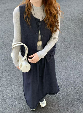 CoMo 秋冬复古毛呢马甲蕾丝拼接叠穿韩系百搭无袖外搭背心5365