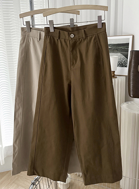 1CoMo 早秋新款舒适百搭时尚好穿通勤全棉复古宽松九分阔腿裤0092