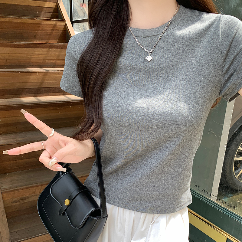 正肩短袖t恤女百搭短款上衣