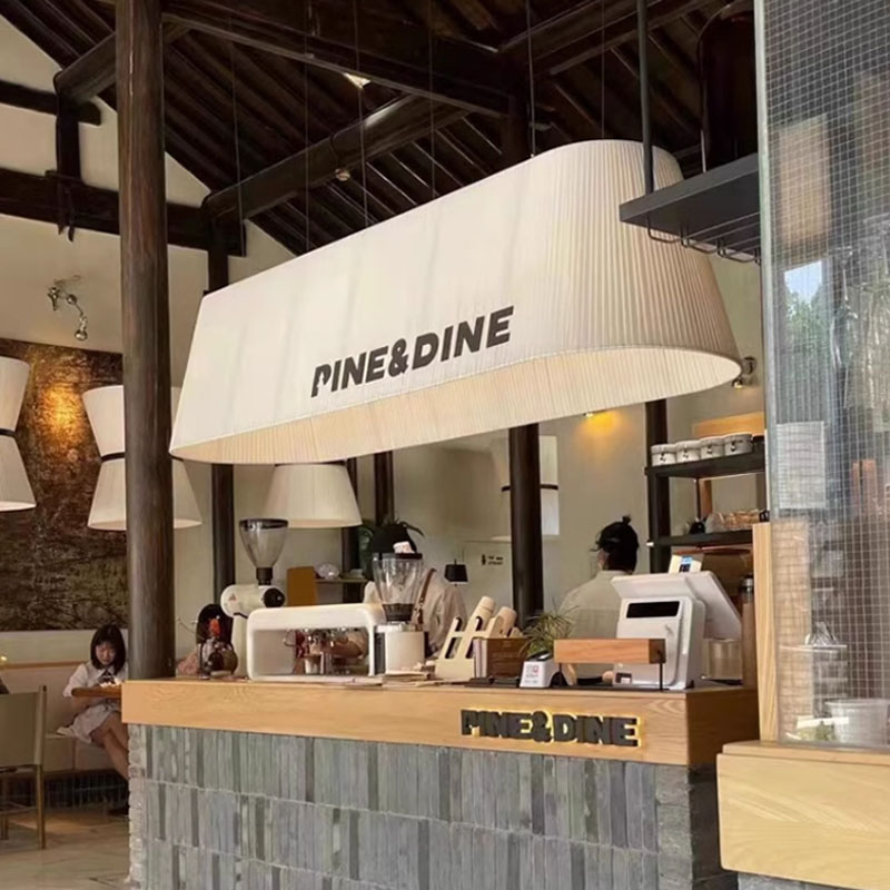 店铺收银台前台吊灯餐饮网红长条灯椭圆形吧台布艺奶茶店定制长灯