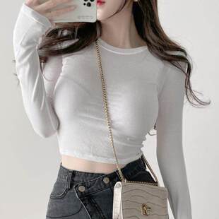 气质女人味露腰长袖 型 T恤gn MF502简约好版 热销