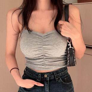 UE551温柔小女人 气质褶皱显身材内置胸垫吊带背心hc