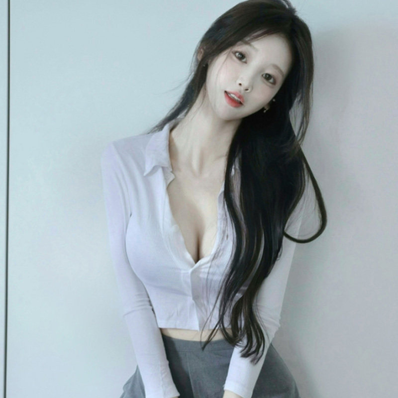 当天发 韩国女装 YG321气质女人味~性感翻领显胸短款小开衫se