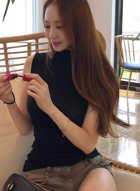 韩国 QJ560性感弹力好穿 女人味百搭高领薄款无袖T恤ml