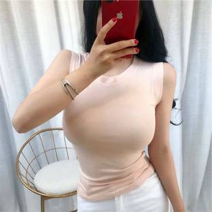 韩国2026春夏新款修身显瘦性感显胸大网红主播微透挂脖背心女上衣