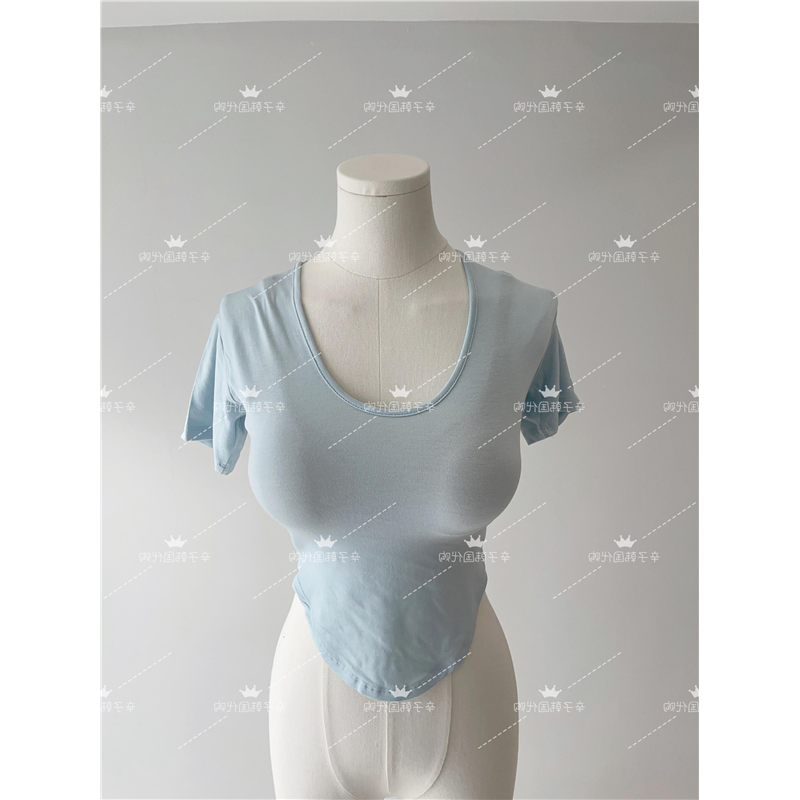 现货~自制2026夏季纯欲修身打底衫短袖T恤显瘦大U领T恤