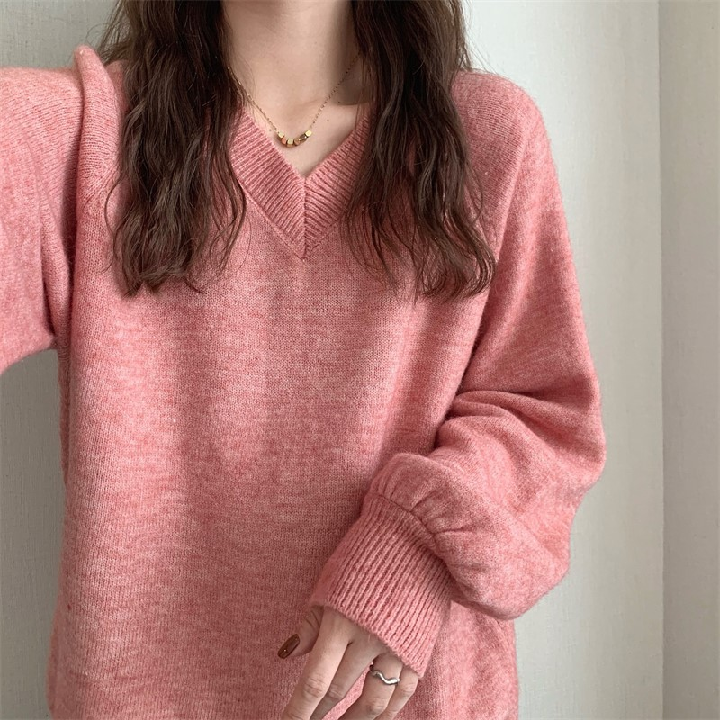 内搭可外穿韩系慵懒加厚V领毛衣