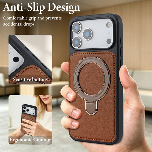 Minimalist Magnetic Leather Protective Case Built in Kickstand 适用 iPhone 18 Pro Max 17 Pro 16 15