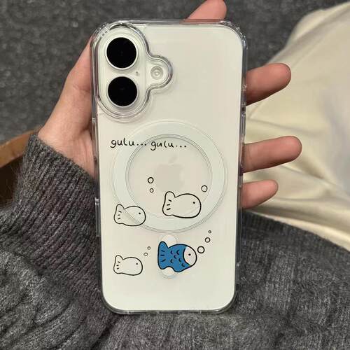 Bubble Blue Fish Magnetic Phone Case 适用 iPhone 18 Pro Max 17 16 15 13 12 11 Protective Cover