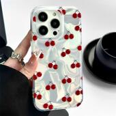 Case All iPhone Red 适用 Over Water Ripple Max Pro Hard Cover Cherries –Minimalist Texture