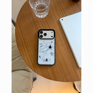随机线条图案黑框 Phone Case 适用 iPhone 17/16/15/14 Pro Cartoon Style 防摔 Cover