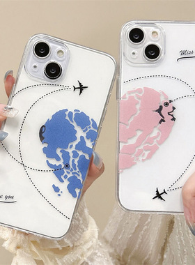 Love Heart Transparent Couple Case适用iPhone 14/13 Pro Max15 Cute Anti-Scratch Soft Protective Cover