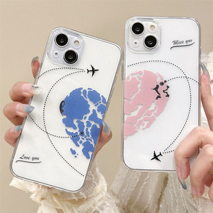 Love Heart Transparent Couple Case适用iPhone 14/13 Pro Max15 Cute Anti-Scratch Soft Protective Cover