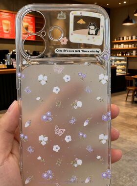 purple flowers matte clear case适用iphone 11 12 13 14 15 16 plus 17 pro max