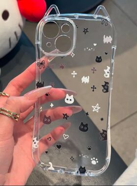 Cute cartoon cat's ears cat clear Case适用iphone 11 12 13 14 15 16 plus 17 pro max