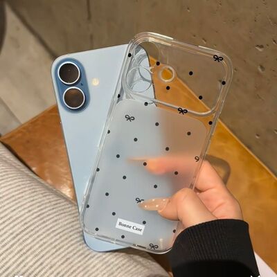 polka dot bow matte clear soft case适用iphone 11 12 13 14 15 16 plus 17 pro max
