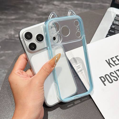 Transparent Contrast Color Cat Ears Protective Cover 适用 iPhone 18 Pro Max 16 15 Simple Clear Shell