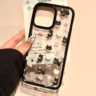 Cartoon love black cat clear case适用iphone 11 12 13 14 15 16 plus 17 pro max