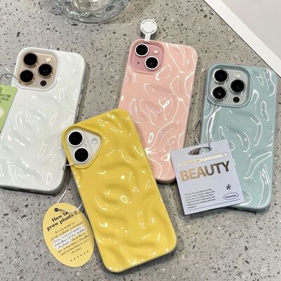 Wave Folded Phone Case 适用 iPhone 17/16 Pro Max 13 14 15 Pro - Meteorite Texture Solid Color