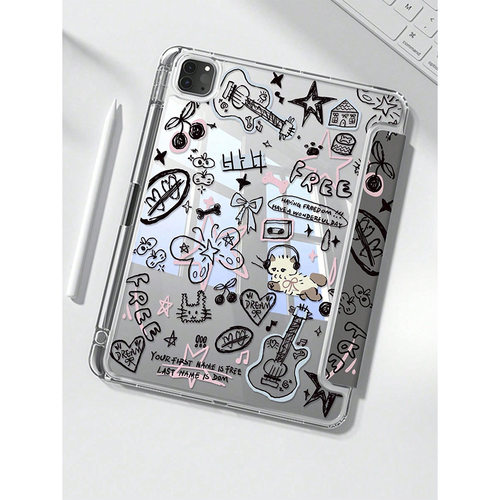 Cartoon Fold Hard Acrylic Bottom iPad Case Pencil Slot 适用 iPad Air 11 iPad 10th Gen A16  iPad Pro