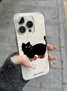 Minimalist Black Cat Clear Phone Case Soft 适用 iPhone 11/12/13/14/15 Pro Max Transparent & Slim Fit