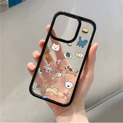 Cartoon dog cat bowknot clear case适用iphone 11 12 13 14 15 16 plus 17 pro max