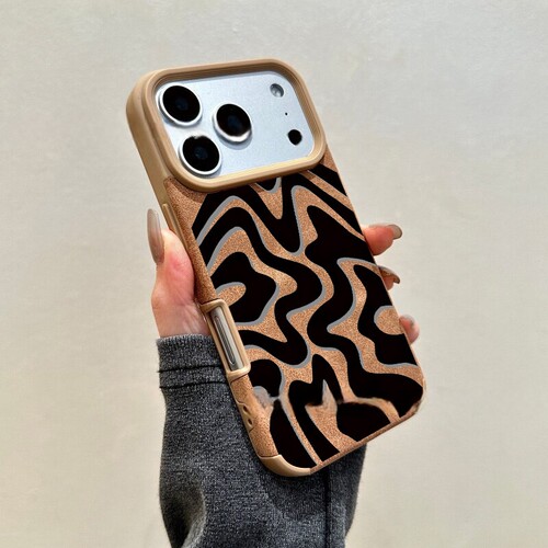 Black ripple faux leather case适用iphone 11 12 13 14 15 16 plus 17 pro max
