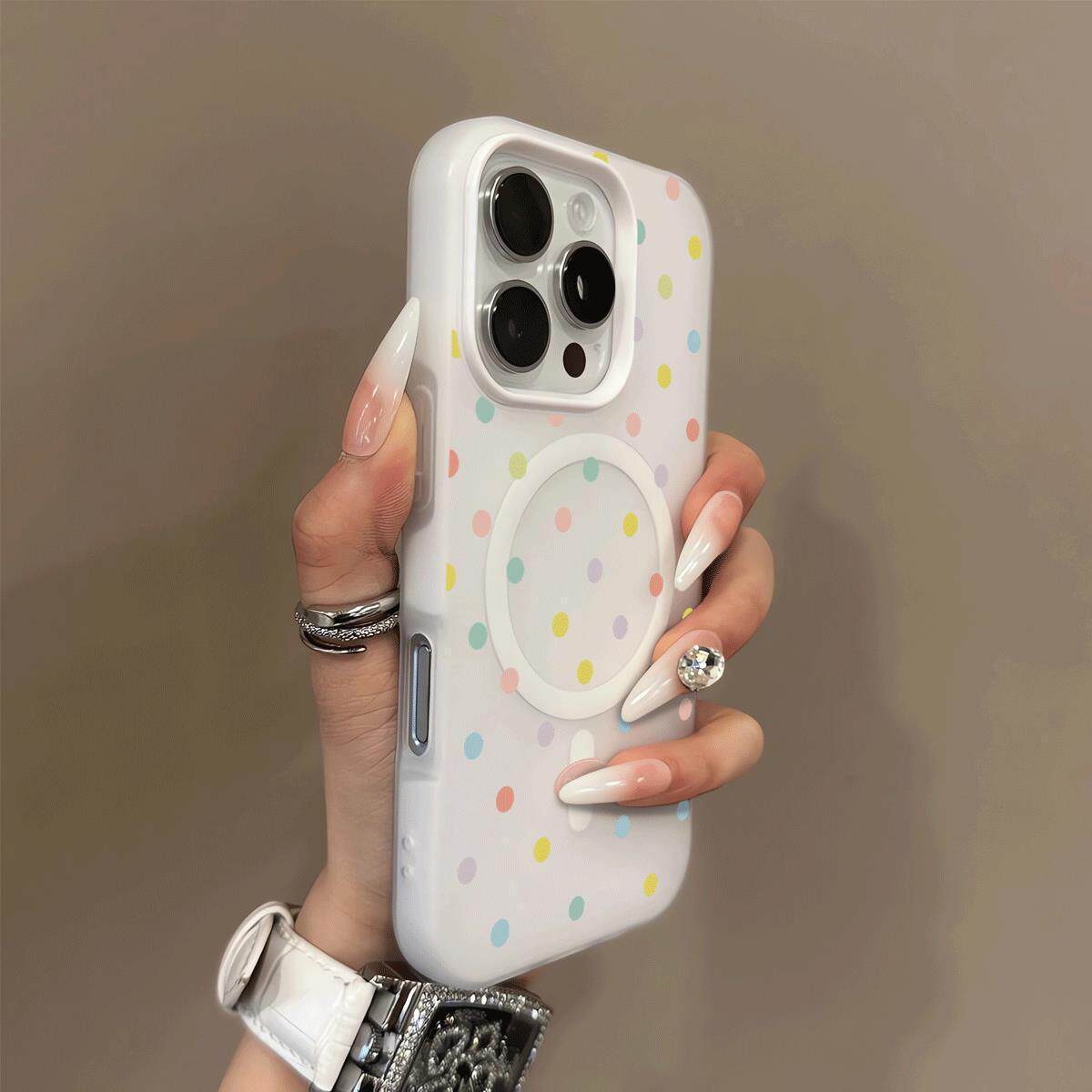 Magnetic Jelly Case 适用 iPhone 17 Pro 14 13 Dotted Pattern Frosted Matte Finish MagSafe Compatible
