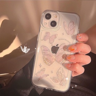 Beautiful Butterfly Clear Phone Case适用 iPhone 12/13/14/15 Pro Max Transparent Full-Body Protection