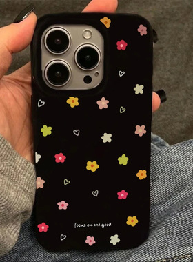 ins风Black jelly flower love soft case适用iphone 11 12 13 14 15 16 17 pro max XR XS MAX 78 PLUS