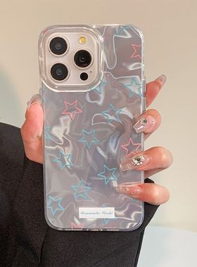 Water ripple blue star pc case适用iphone 11 12 13 14 15 16 17 pro max XR XS MAX 7 8 PLUS