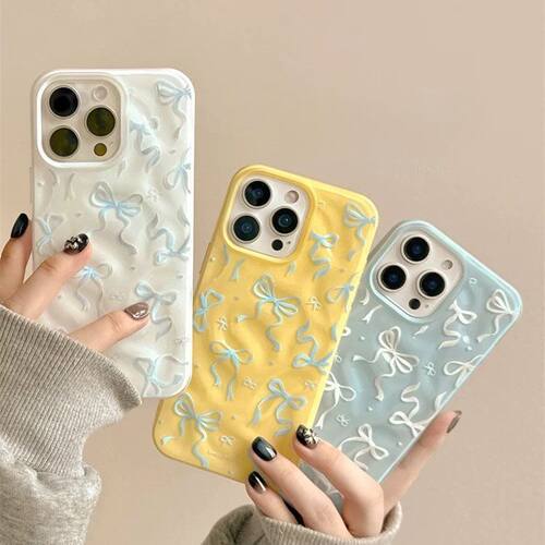 Ins Fresh Style Bow Printed Soft Phone Case 适用 iPhone 17 Pro 16 15 Women Fashion Protective Cover