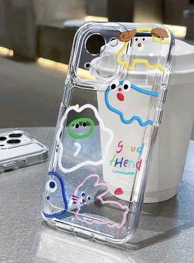 graffiti lines cat soft clear case适用iphone 11 12 13 14 15 16 plus 17 pro max XR XS MAX 7 8 PLUS