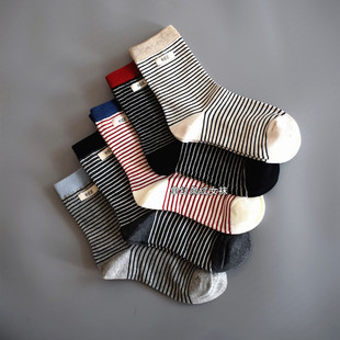 袜子女秋冬新品 韩国撞色egg布标无骨条纹棉中筒袜学生袜女袜潮流