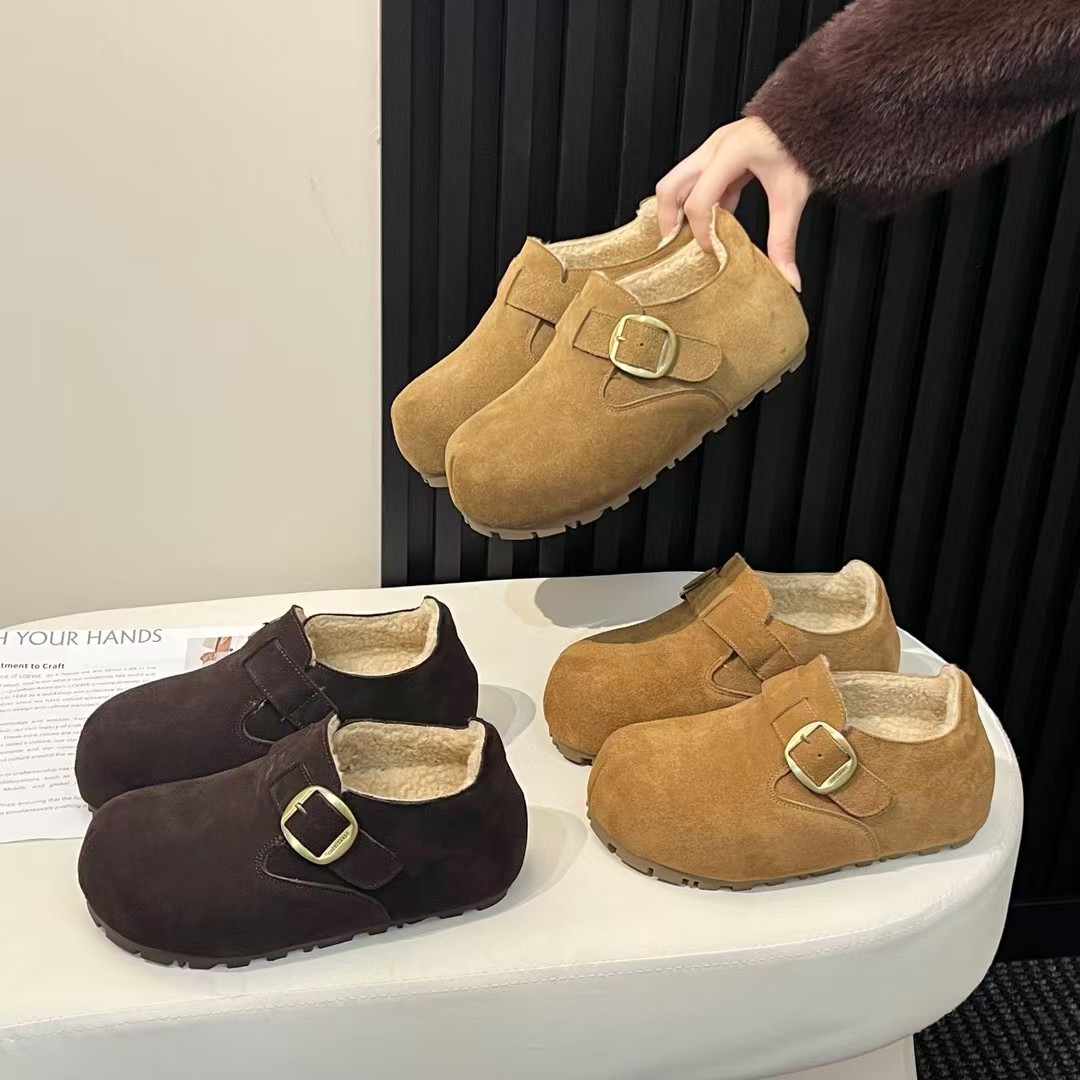 真皮全包加绒勃肯鞋平底内增高