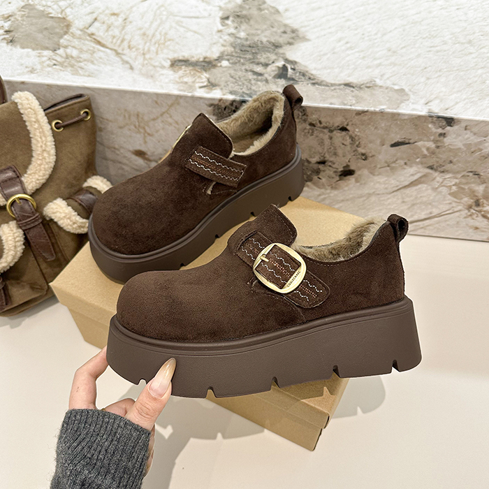 厚底加绒勃肯鞋女2025新款冬季一脚蹬乐福鞋子加厚保暖棉鞋雪地靴