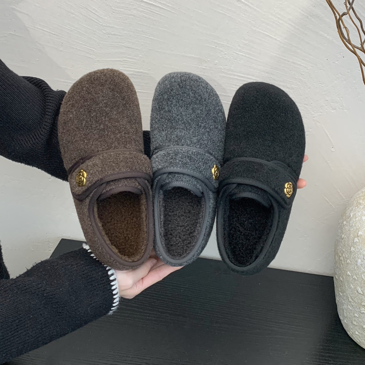 加绒勃肯鞋女2025秋冬毛呢厚底雪地靴保暖毛毛鞋单鞋毛呢博肯棉鞋