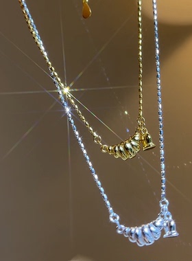 韩国ins风925纯银米粒橄榄珠项链高级感精致迷你可颂牛角包锁骨链