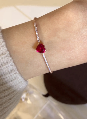 韩国正品抽拉链红刚玉玫瑰金色 红色爱心手链 配饰粉金色镀金手链