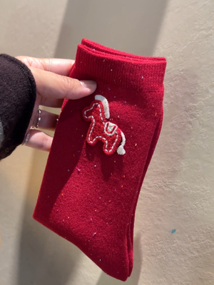 2026本命年 小马红色彩线袜子 属马红袜子纯棉高品质