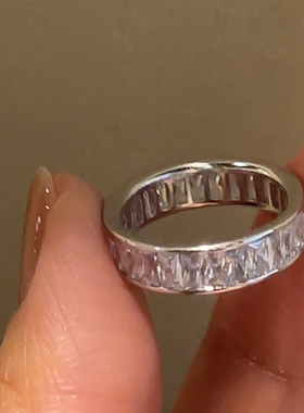 韩国 通体925纯银整圈锆石 6码无名指戒 搭配极细尾戒 时尚戒指