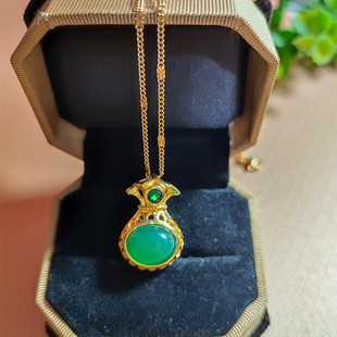 遇玉天然玉髓绿红金钱福袋白黄蓝粉色吊坠项链少女妈妈款生日礼物