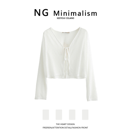 NG Minimalism2022年夏系带防晒衫长袖开衫空调衫冰丝针织上衣潮