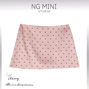 NG Minimalism蓝灰色/粉色波点缎面鱼尾半身裙长裙防走光包臀裙短