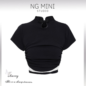 NG Minimalism 黑色修身小衫短款气质辣妹风2024年夏季新款设计感