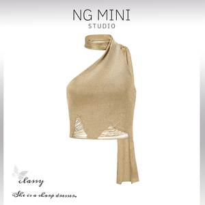 NG Minimalism 镂空金属纱线丝巾针织上衣