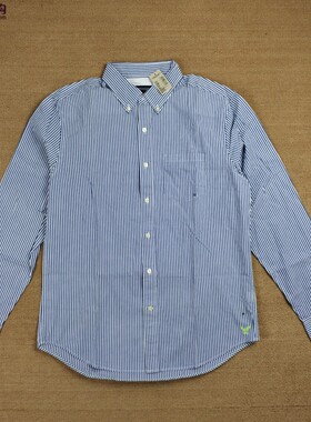 美国正品 American Eagle/美国鹰 男士休闲条纹纯棉长袖衬衫 衬衣