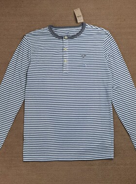 断码特价 American Eagle/美国鹰 男士休闲条纹门筒领长袖T恤衫