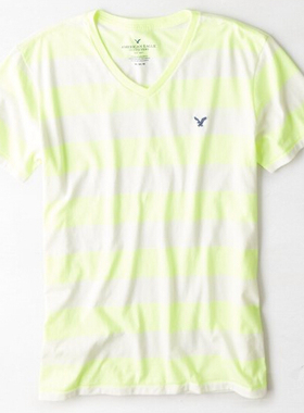 美国鹰American Eagle 夏季男士条纹V领短袖T恤5折